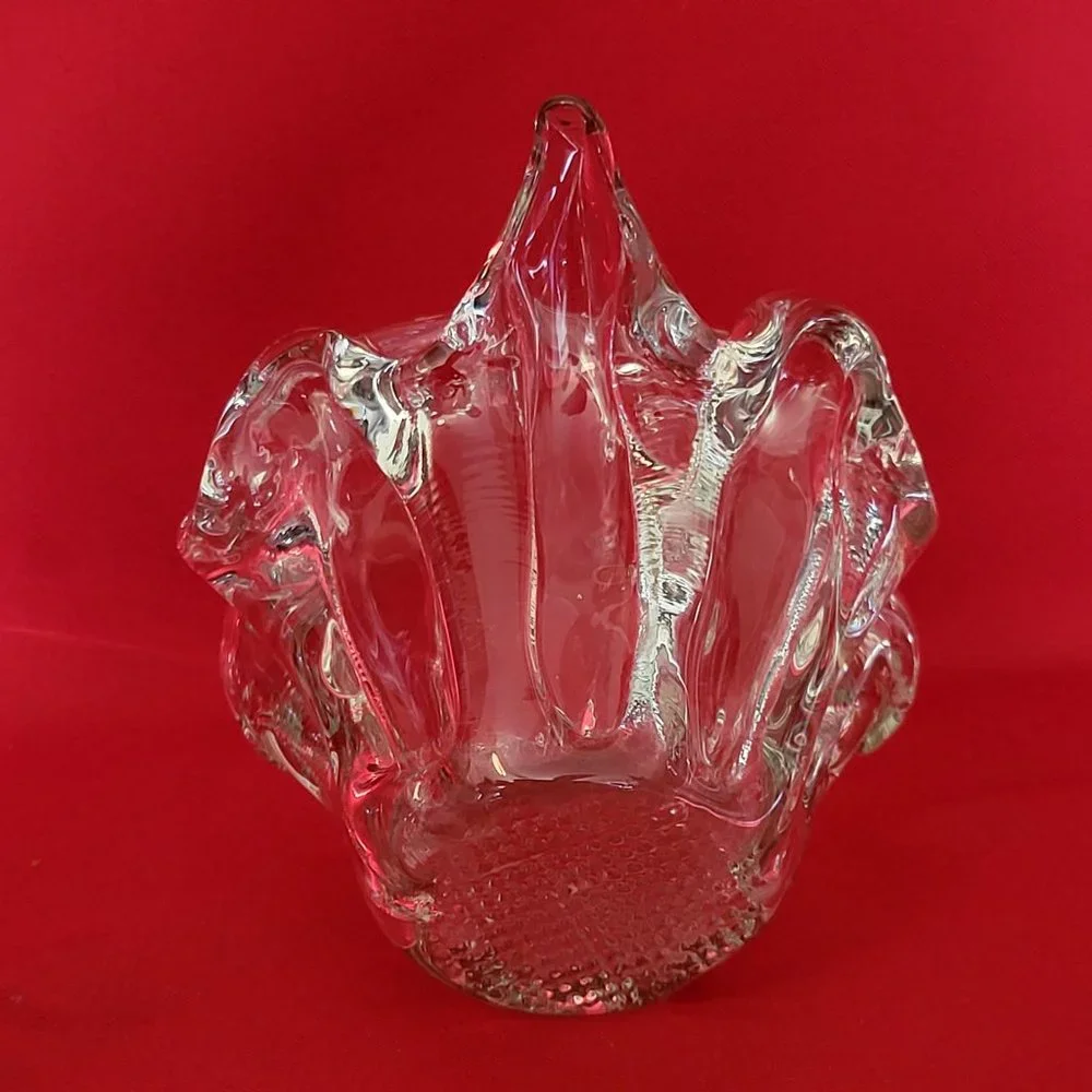 VTG Clear Art Glass Basket Trinket Bowl Candy Dish